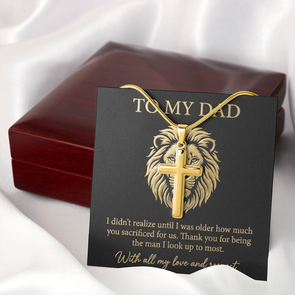 To My Dad - The Man I Look Up To Artisan Cross Necklace with Snake Chain