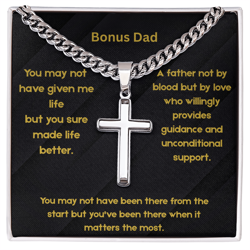 Bonus Dad - When It Matters Most Artisan Cross with Cuban Link Chain