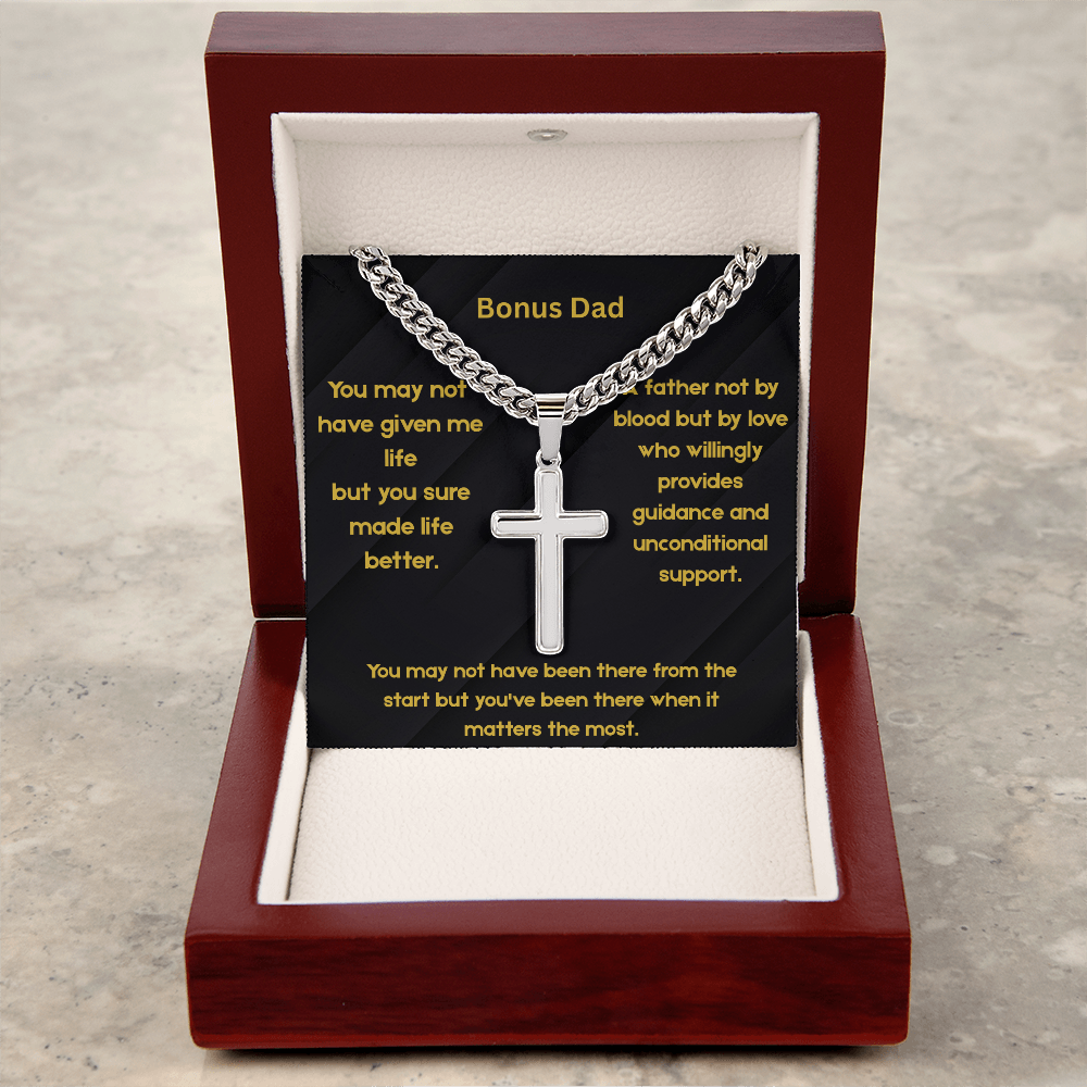 Bonus Dad - When It Matters Most Artisan Cross with Cuban Link Chain