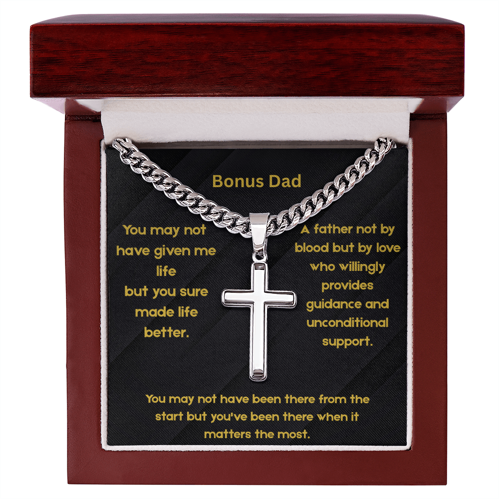Bonus Dad - When It Matters Most Artisan Cross with Cuban Link Chain