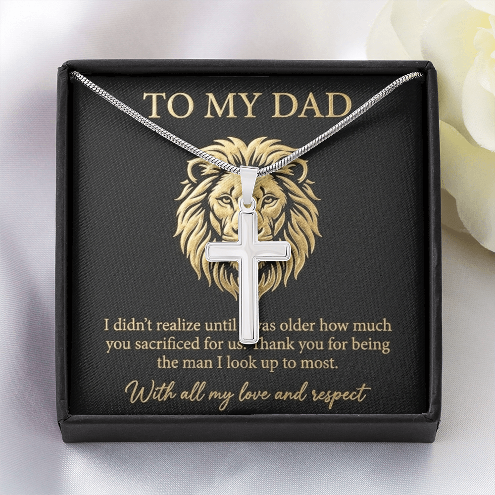 To My Dad - The Man I Look Up To Artisan Cross Necklace with Snake Chain