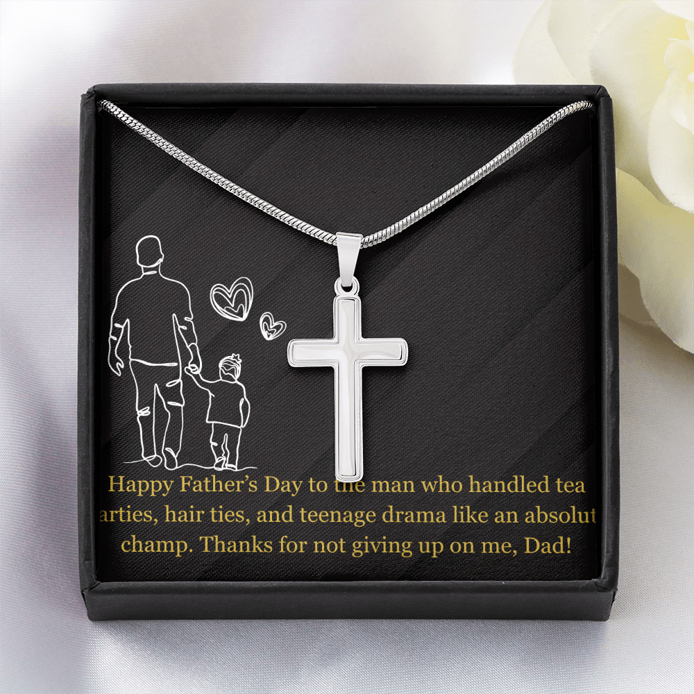 Like a Champ - Dad Artisan Cross Necklace with Snake Chain
