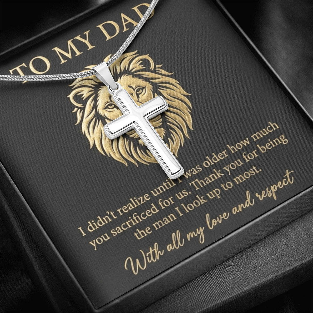 To My Dad - The Man I Look Up To Artisan Cross Necklace with Snake Chain