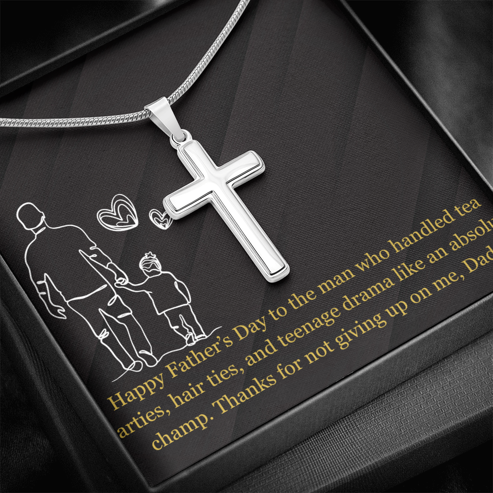 Like a Champ - Dad Artisan Cross Necklace with Snake Chain