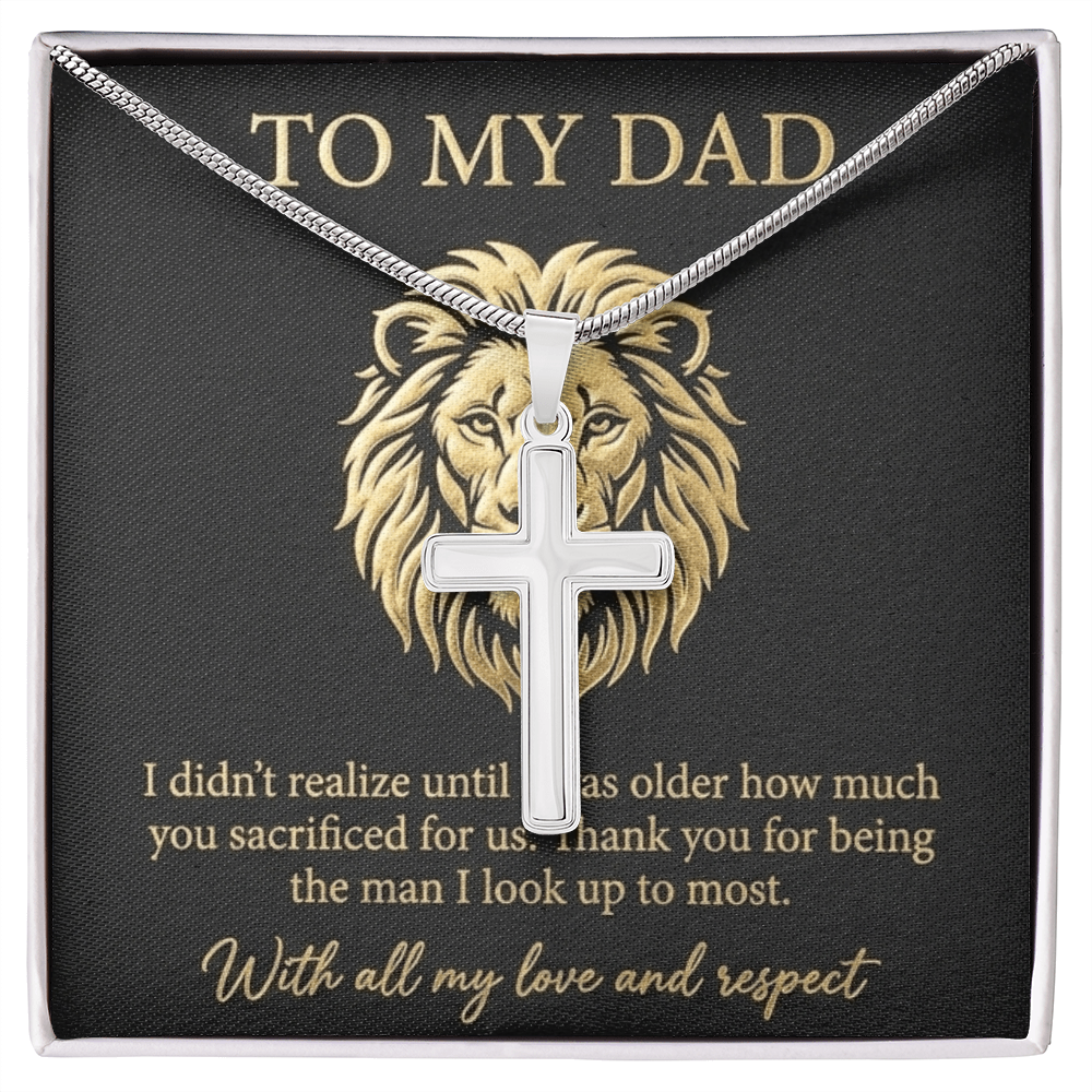To My Dad - The Man I Look Up To Artisan Cross Necklace with Snake Chain