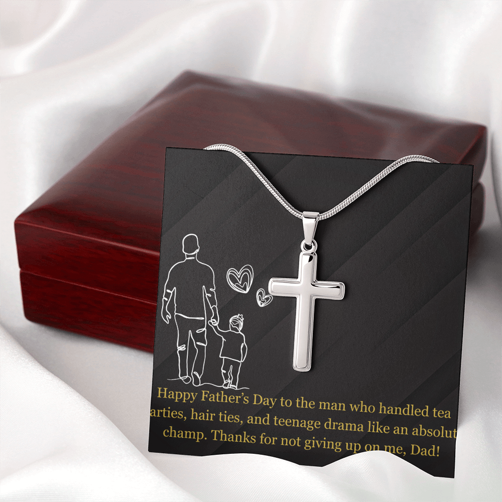 Like a Champ - Dad Artisan Cross Necklace with Snake Chain