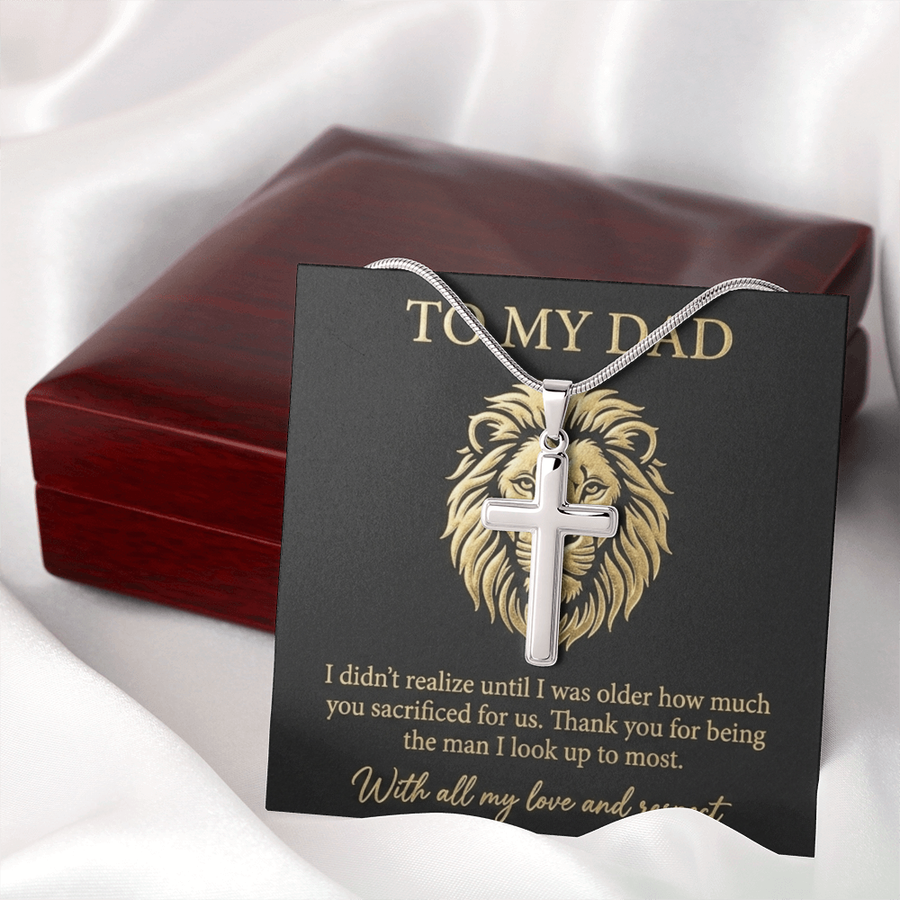 To My Dad - The Man I Look Up To Artisan Cross Necklace with Snake Chain