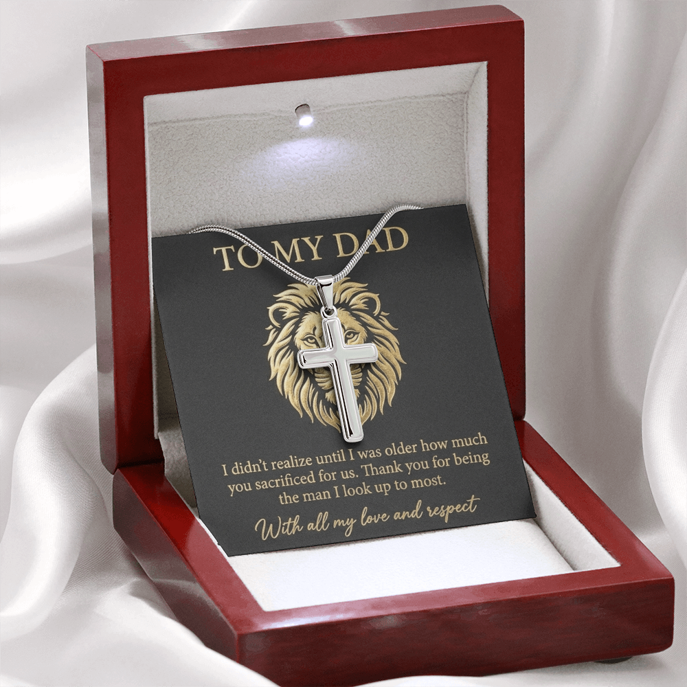 To My Dad - The Man I Look Up To Artisan Cross Necklace with Snake Chain