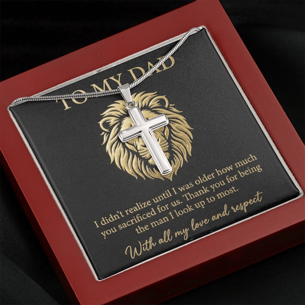 To My Dad - The Man I Look Up To Artisan Cross Necklace with Snake Chain