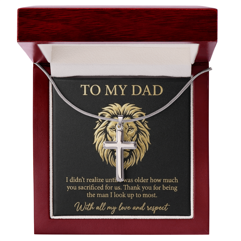 To My Dad - The Man I Look Up To Artisan Cross Necklace with Snake Chain