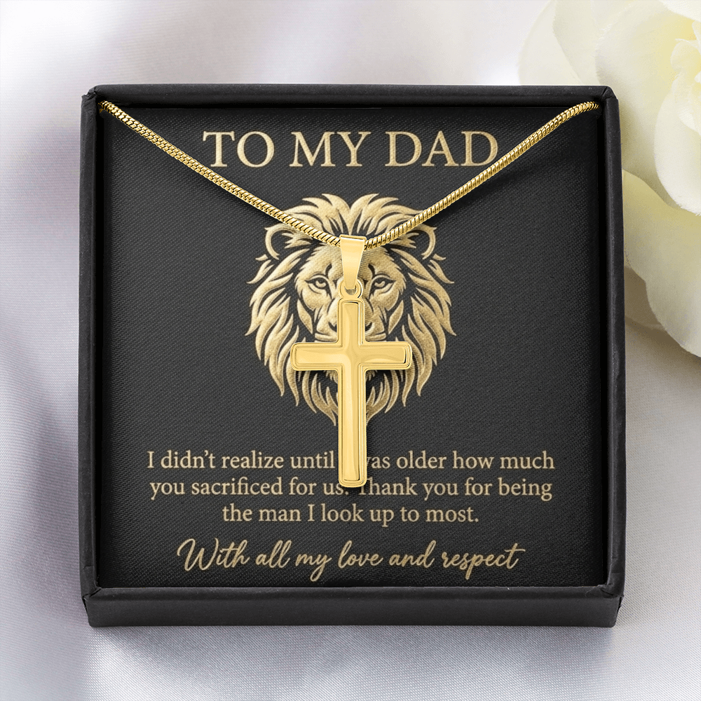 To My Dad - The Man I Look Up To Artisan Cross Necklace with Snake Chain