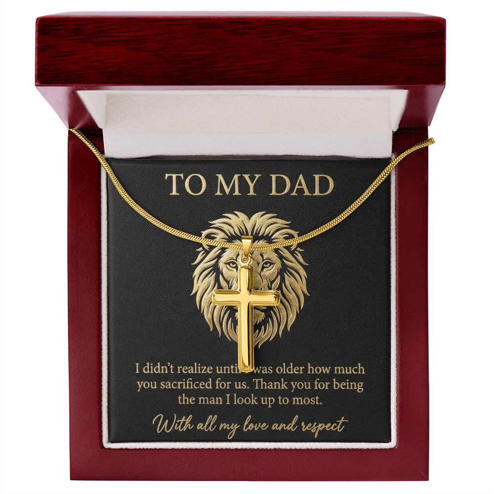 To My Dad - The Man I Look Up To Artisan Cross Necklace with Snake Chain