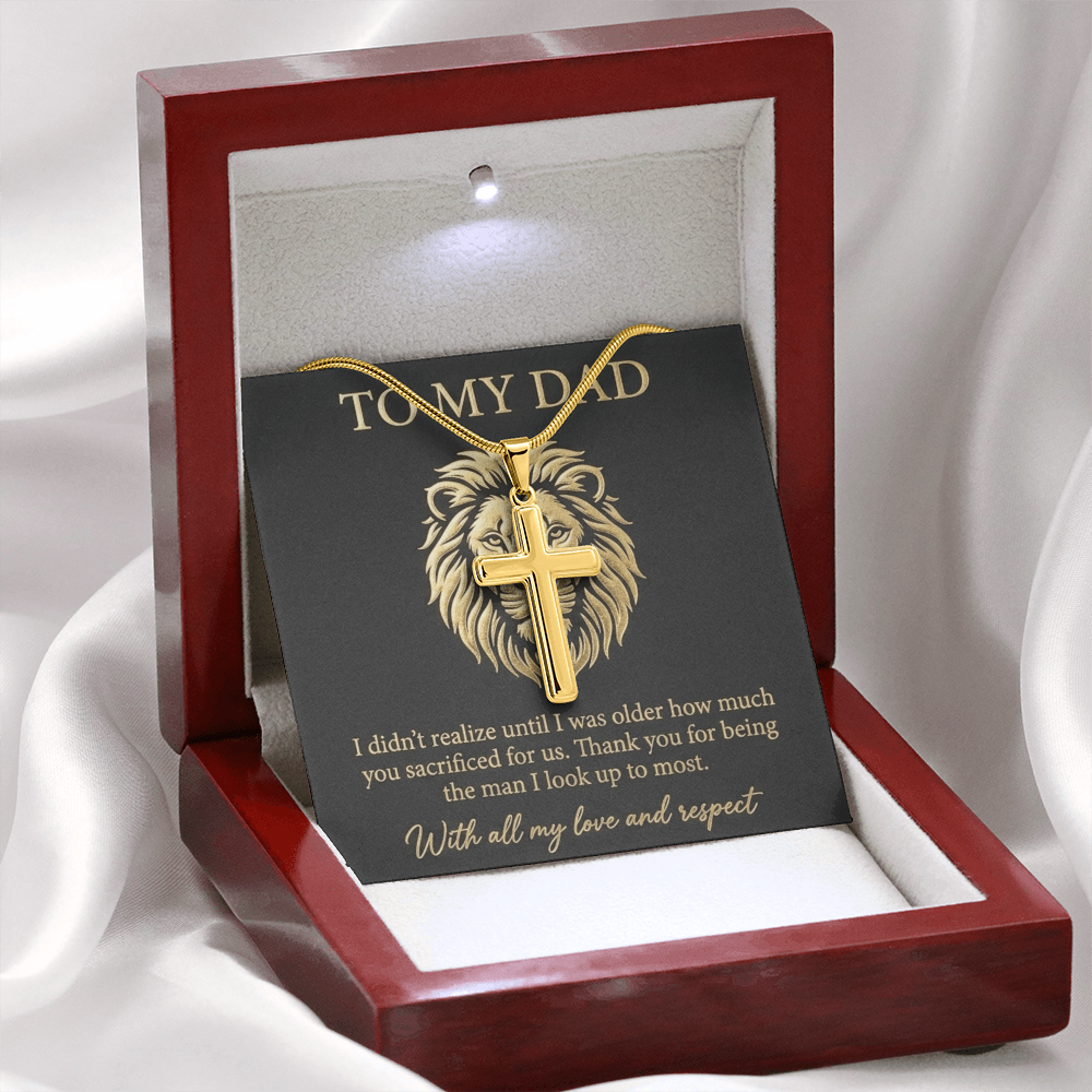 To My Dad - The Man I Look Up To Artisan Cross Necklace with Snake Chain