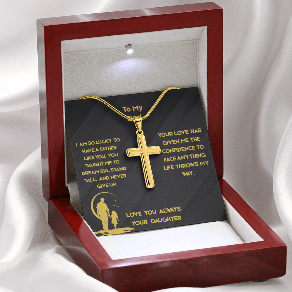 To Dad - Stand Tall Artisan Cross Necklace with Snake Chain- From Daughter