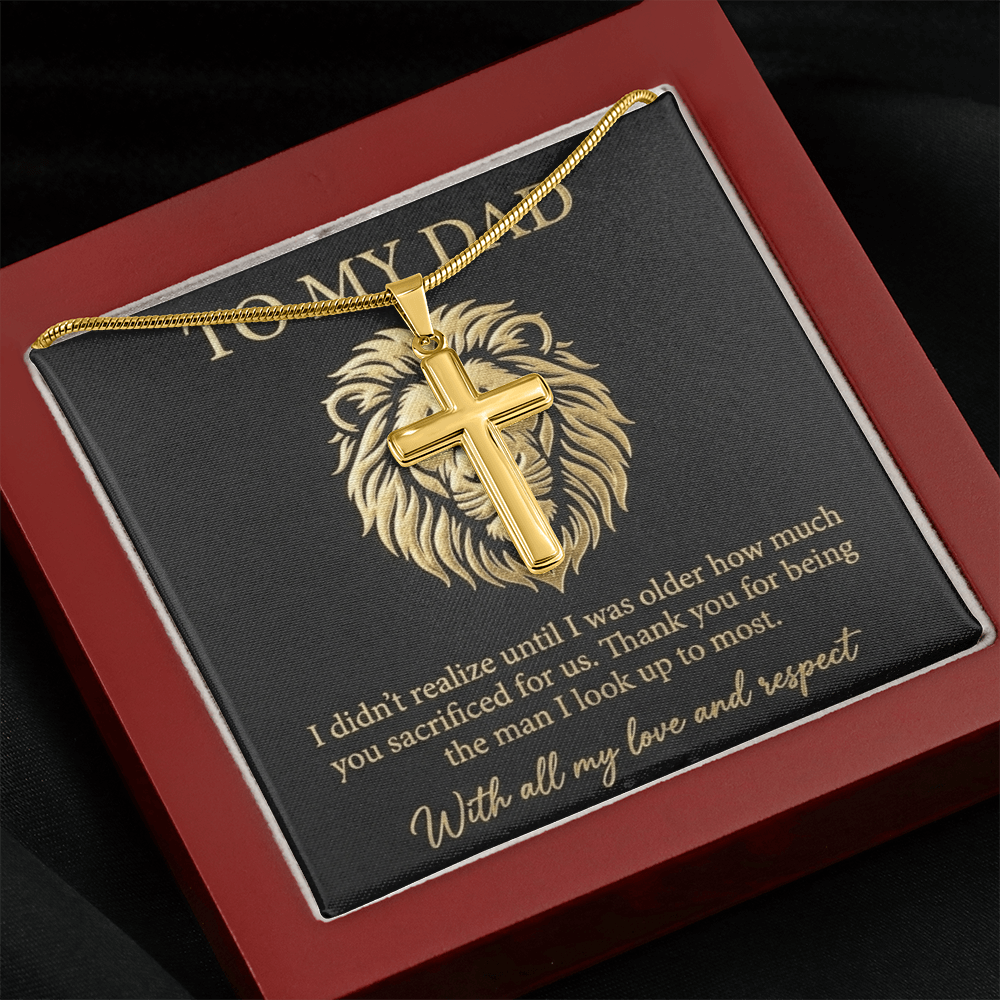 To My Dad - The Man I Look Up To Artisan Cross Necklace with Snake Chain